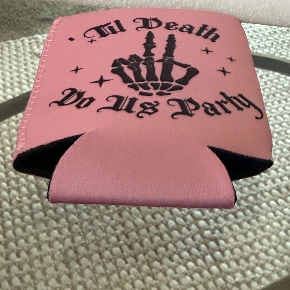 Pink Gothic Skeleton Party Drink Koozie